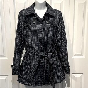 Novelti Navy/ White‎ Polka Dots Belted Water Repellent Lined Jacket Size 10